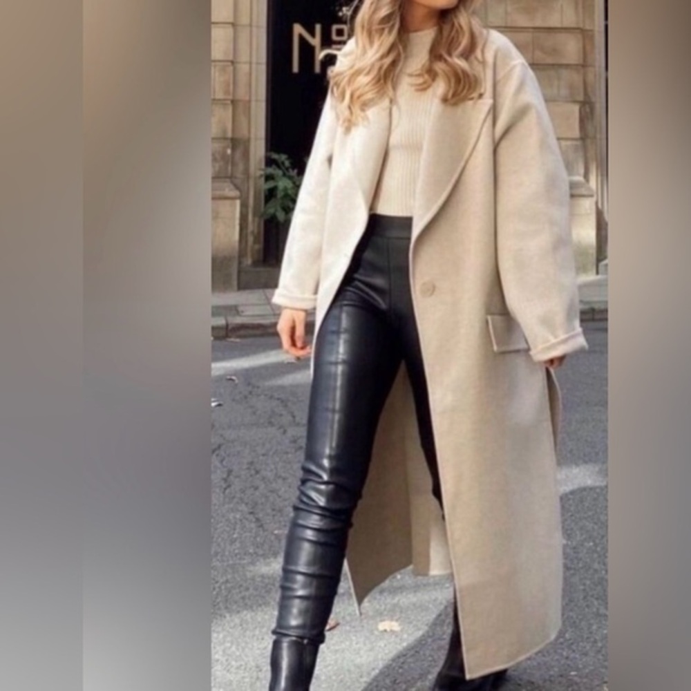 H&M Cream wool blend minimalist cottagecore long Pea Coat XLargre